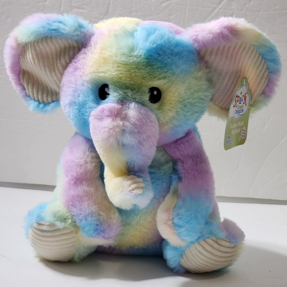 Spark Create Imagine Tie Dye Elephant Plush Rattle Crinkle Toy 9" New